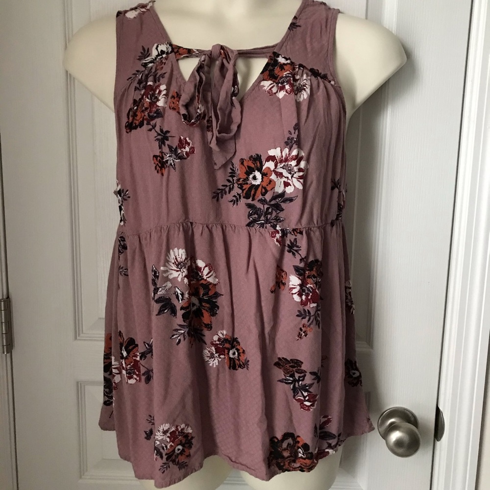 EUC Mauve Floral Tie Front Sleeveless Blouse 14-16